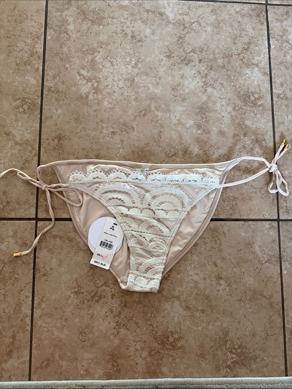 Lace-Trim Bikini Bottoms - Beige